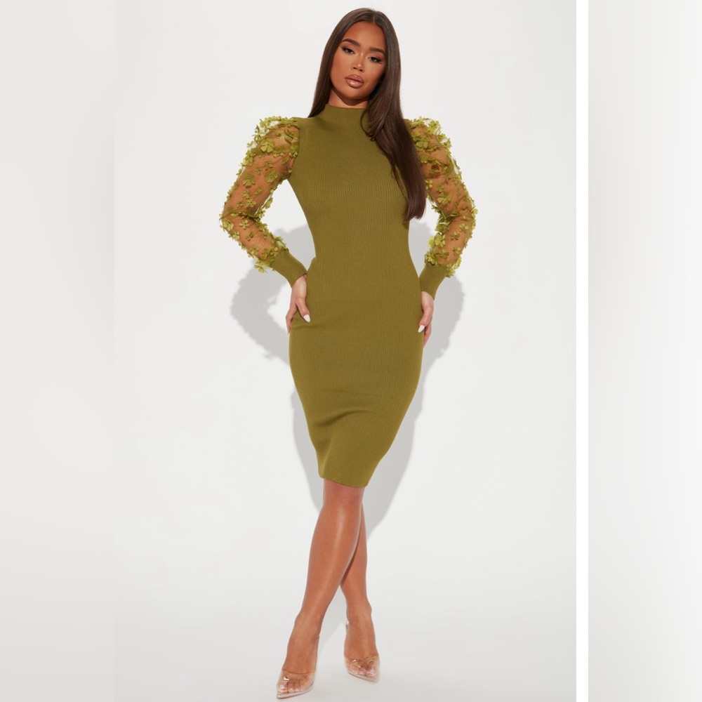 Sheer Luck Sweater Midi Dress L (Hunter Green)